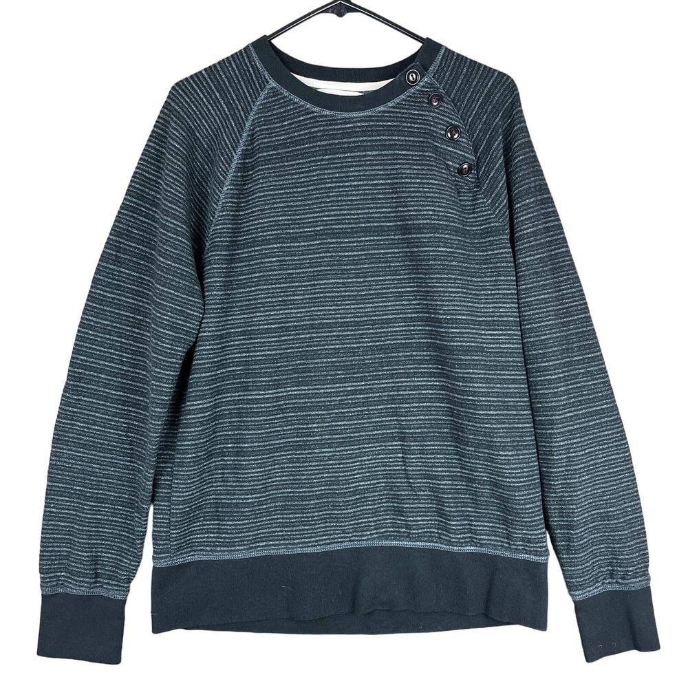 Banana Republic Heritage Mens Sweater Black Gray Stripe Crew Neck Cotton Large